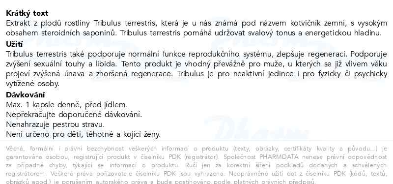 Příbalový leták - TRIBULUS TERRESTRIS TURBO, 120 kapslí