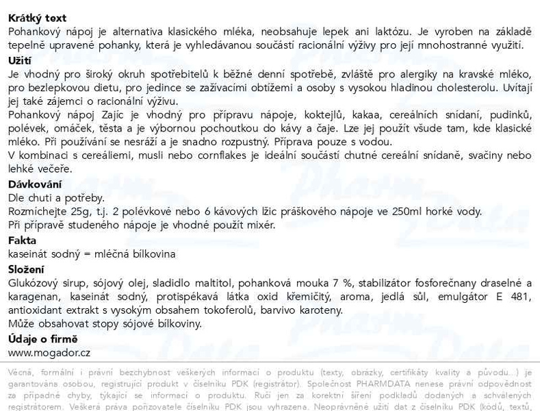 Příbalový leták - Pohankový nápoj Zajíc 400g