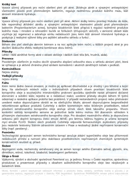 Příbalový leták - CutisHelp AKNÉ konopný krém noční 30ml