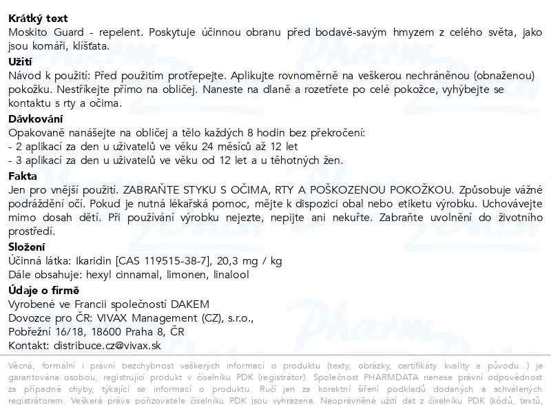 Příbalový leták - Moskito GUARD 75 ml