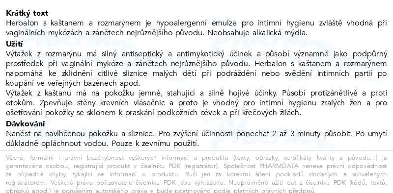 Příbalový leták - HERBALON s kaštanem a rozmarýnem 200g
