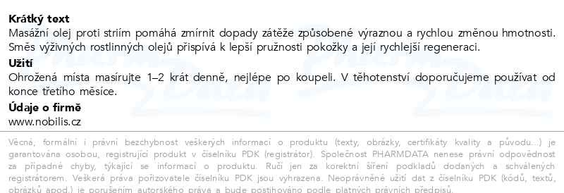 Příbalový leták - Nobilis Tilia Masážní olej proti striím 200ml