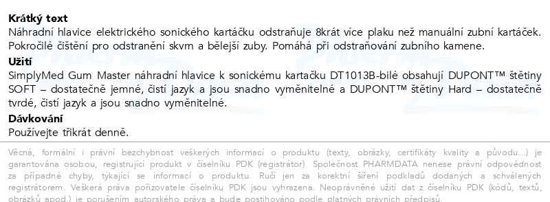 Příbalový leták - SimplyMed náhradní hlavice k sonickému kartáčku 2ks DT1013B-bilé