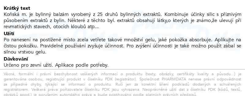 Příbalový leták - Koňská mast s konopím hřejivá 250ml