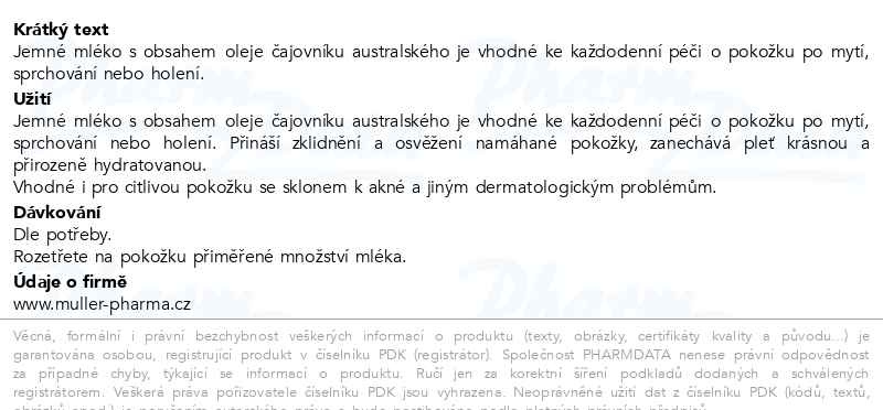 Příbalový leták - Tea Tree Oil tělové a pleťové mléko 200ml Dr.Müller
