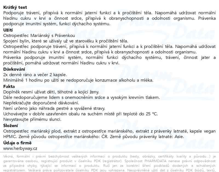 Příbalový leták - Herbyway Ostropestřec mariánský a právenka latnatá