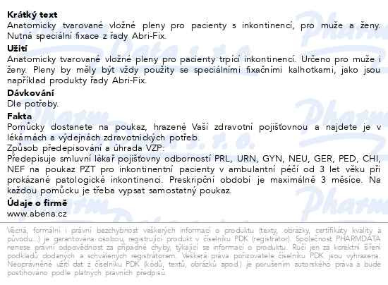 Příbalový leták - Inkont.pleny Abena San Premium 7. 30ks