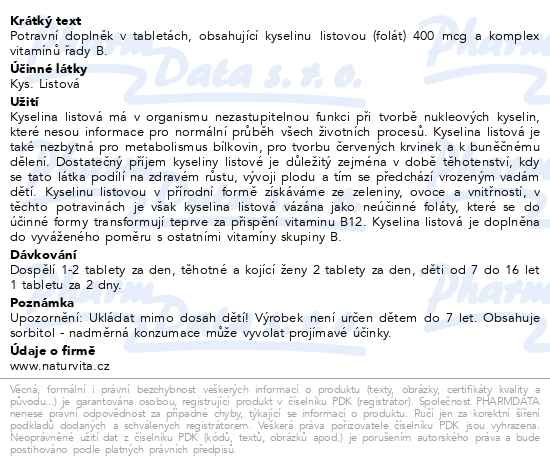 Příbalový leták - NATURVITA Kyselina listová Super tbl.60