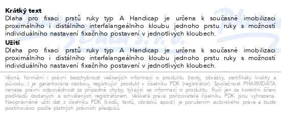Příbalový leták - Dlaha pro fixaci prstů ruky typ A vel.3 Handicap