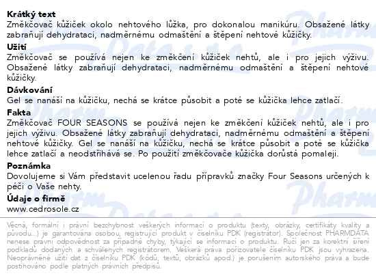 Příbalový leták - Four Seasons změkčovač kůžičky nehtů 14ml