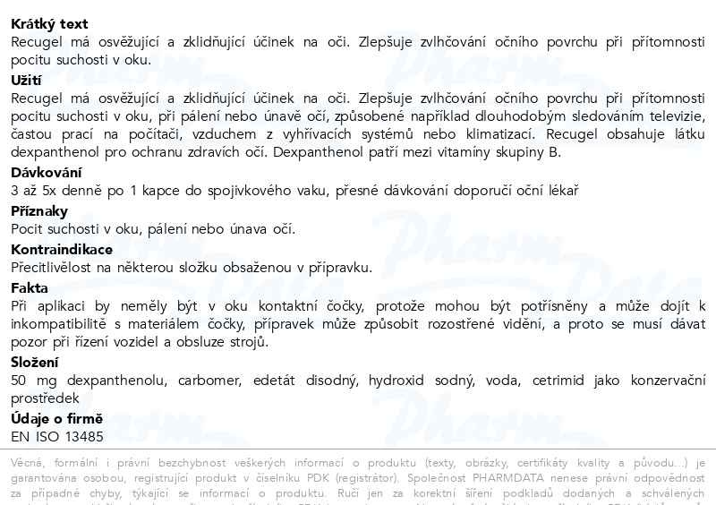 Příbalový leták - Recugel oční gel 10g