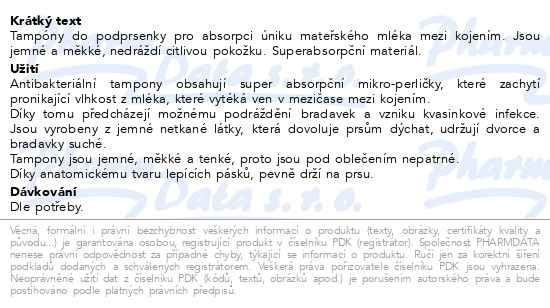 Příbalový leták - CHICCO Tampony do podprsenky antibakteriální 60ks