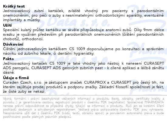 Příbalový leták - CURAPROX CS 1009 zubní kartáček Single 9mm blistr