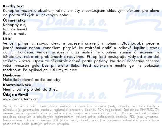 Příbalový leták - Cannaderm Venosil konopné mazání 100ml