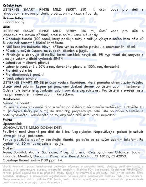 Příbalový leták - LISTERINE SMART RINSE Berry For Kids 250ml
