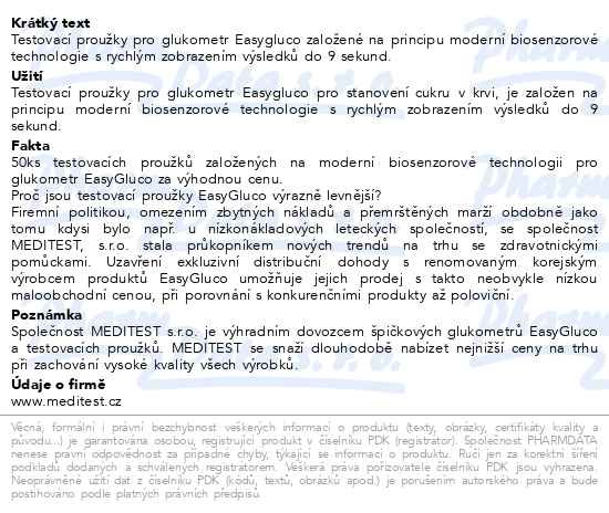 Příbalový leták - Test.proužky pro glukometr EasyGluco 50ks