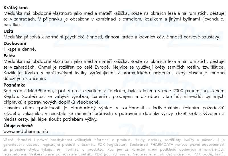 Příbalový leták - MedPharma Meduňka+chmel+kozlík tbl.67