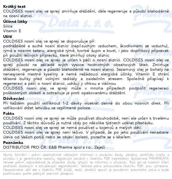 Příbalový leták - Coldises nosní olej ve spreji 10ml