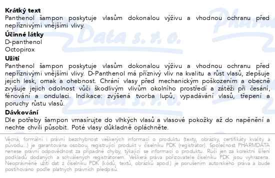 Příbalový leták - Panthenol šampon proti lupům 250ml Dr.Müller