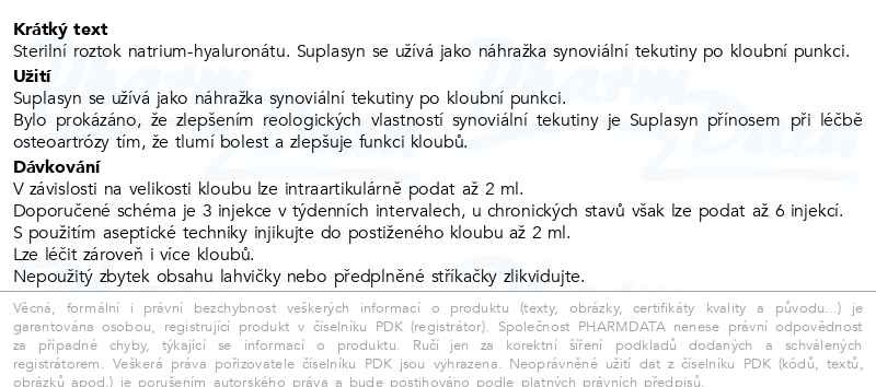 Příbalový leták - Suplasyn ster.roztok natrium-hyaluronátu inj.1x2ml