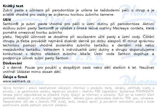 Příbalový leták - Walmark Santoin zubní pasta paradent. 100ml