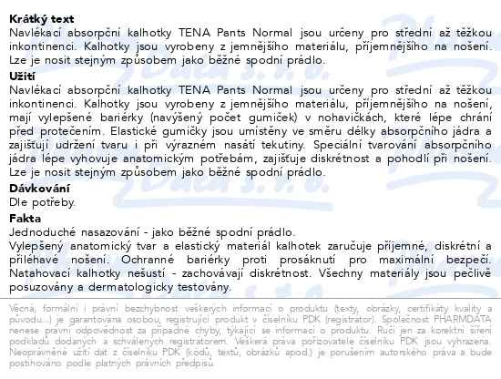 Příbalový leták - TENA Pants Normal Small ink.kalh.15ks 791415