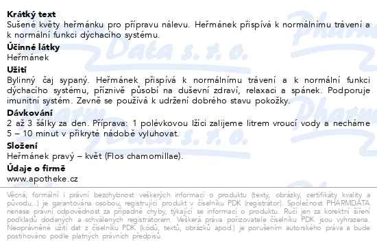 Příbalový leták - Apotheke Heřmánek pravý - květ sypaný čaj 65g
