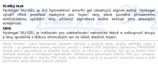 Příbalový leták - NU-GEL hydrogelový obvaz s alginátem 15g (10ks)