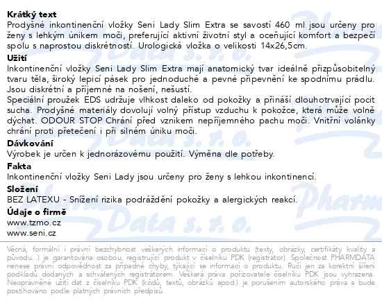 Příbalový leták - Seni Lady Slim Extra inkontinentní vložky 15ks