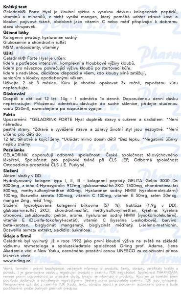 Příbalový leták - Geladrink FORTE HYAL práškový nápoj ananas 420g