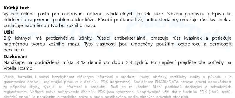 Příbalový leták - Vitella Ictamo Forte pasta s bílým ichthyolem 30g