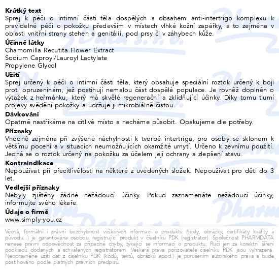 Příbalový leták - Intim Comfort Anti-intertrigo sprej 100ml