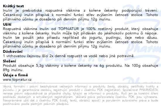 Příbalový leták - Inulin 200g TOPNATUR