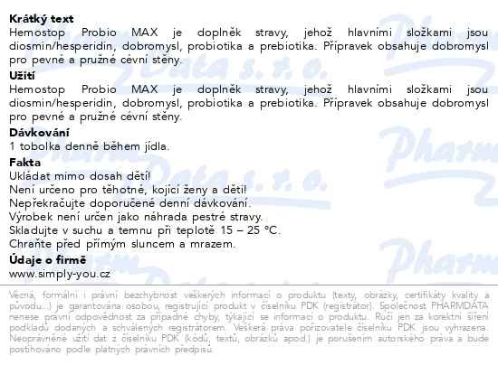 Příbalový leták - Hemostop Probio MAX Da Vinci Academia tob. 30+15