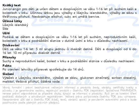 Příbalový leták - Junior-angin sirup pro děti 100ml