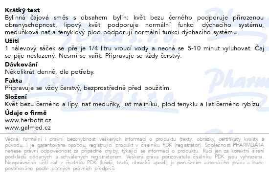 Příbalový leták - Herbofit Bylinný čaj Respirační 20x1.5g