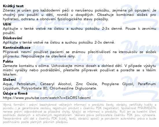 Příbalový leták - Zitenax krémpasta 50ml