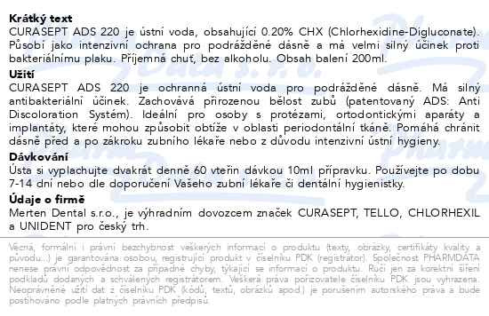 Příbalový leták - CURASEPT ADS 220 ústní voda 0.20% CHX 200ml