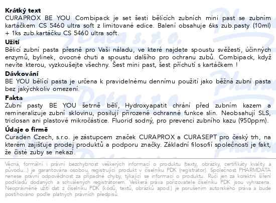 Příbalový leták - CURAPROX BE YOU Combipack set 6x pasta 10ml+CS5460