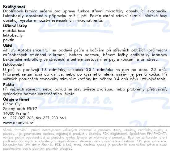 Příbalový leták - APTUS Aptobalance pet.140g