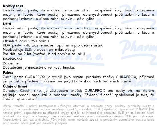 Příbalový leták - CURAPROX Kids zub.pasta od 2 let jahoda 60ml