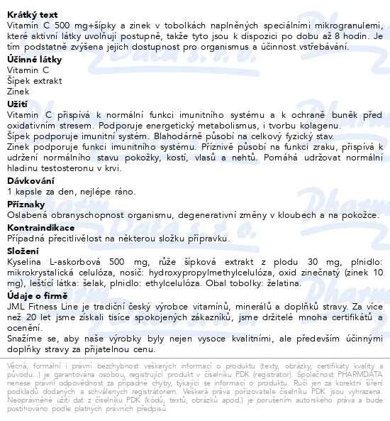 Příbalový leták - JML Vitamin C 500mg + šípky a zinek cps.30+10
