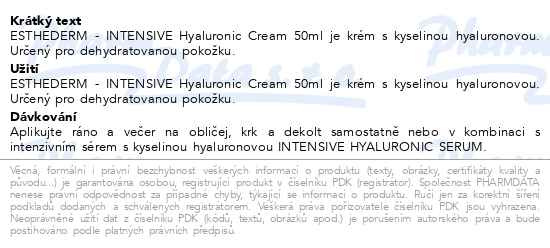 Příbalový leták - ESTHEDERM Intensive Hyaluronic Cream 50ml
