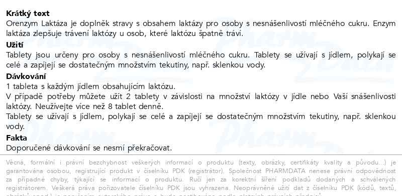 Příbalový leták - Orenzym Laktáza tbl.50