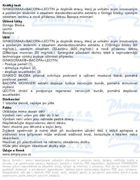 Příbalový leták - GinkgoMAX+Bacopa+Lecitin DaVinciAcademia tob.90+30