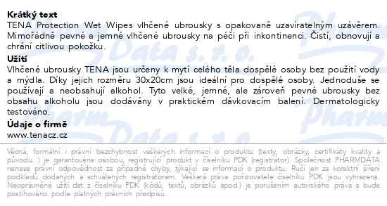 Příbalový leták - TENA Wet Wipes vlhčené ubrousky 80ks 8574