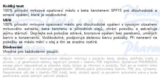 Příbalový leták - Mrkvové opalovací máslo SPF15 150ml