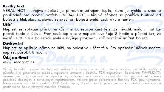 Příbalový leták - Herbacos VERAL hot hřejivá náplast 2ks