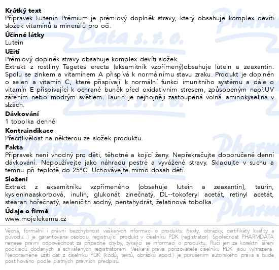 Příbalový leták - Lutein Premium 20mg tob.60 Moje lékárna