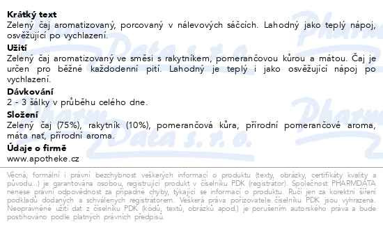 Příbalový leták - Apotheke Zelený čaj s rakytníkem 20x2g